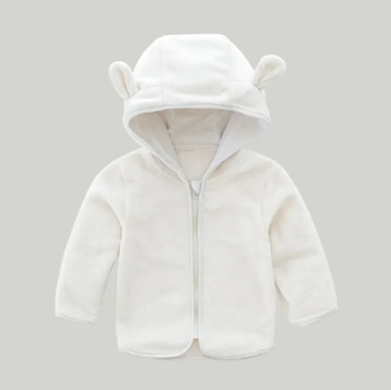 New Winter Baby Girls Coat Furry Warm Zipper Trench Coat Thick and Fluffy Bear Ears Hooded Solid Color Coat Top (0-4 Years)