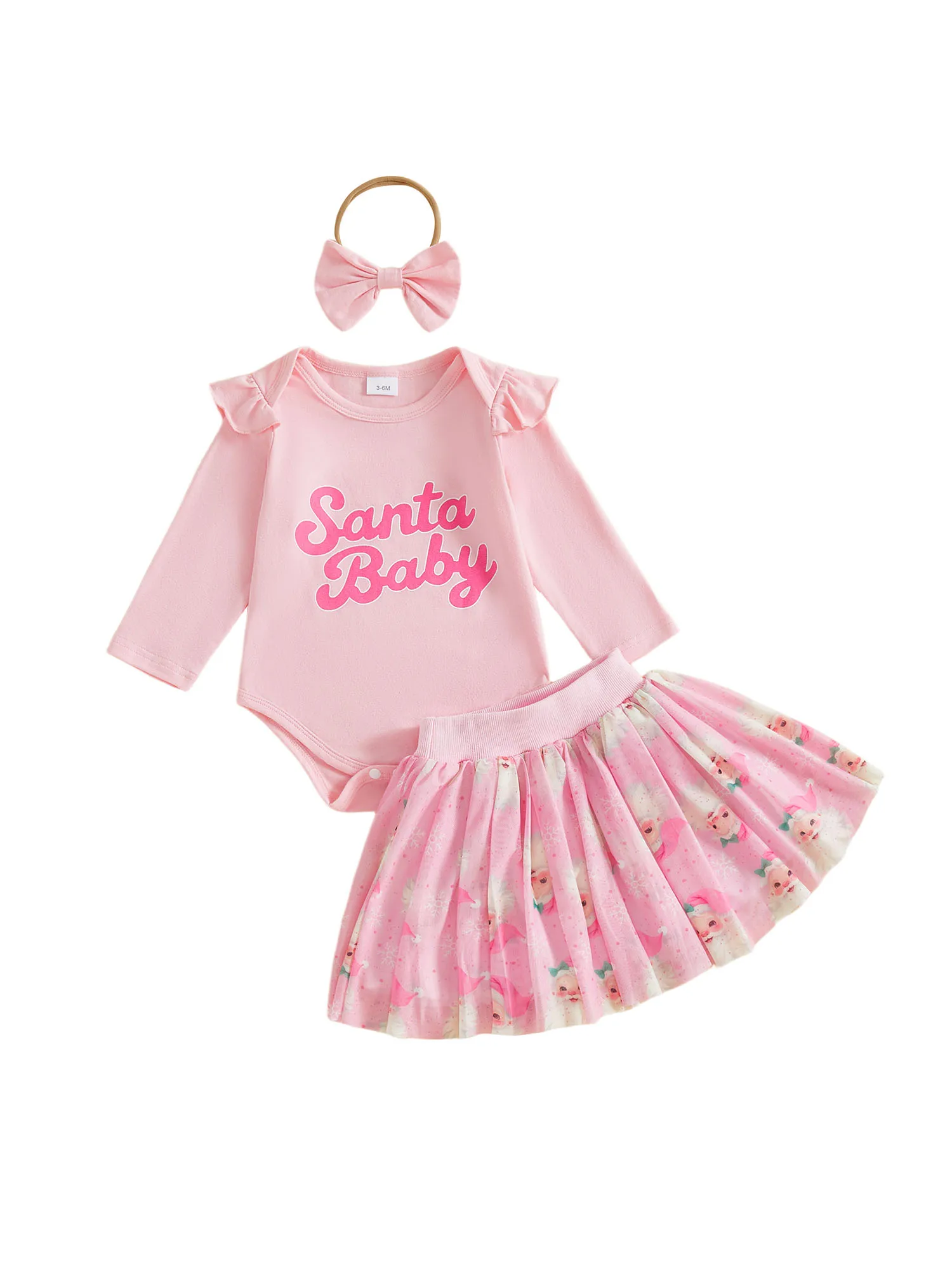 

Зимняя праздничная одежда для маленьких девочек, боди с длинными рукавами, платье-пачка с принтом оленей и снеговика, бант для волос, комплект одежды из трех предметов