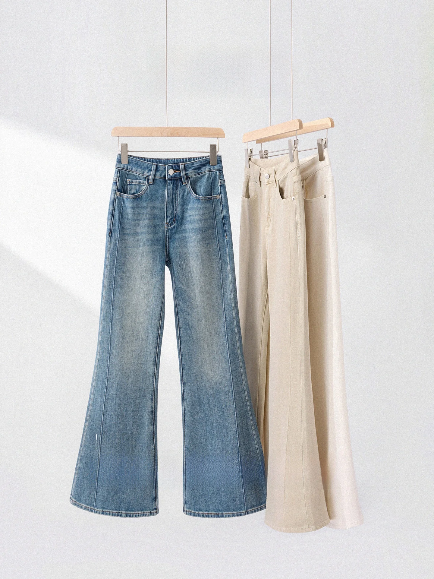 

Spybunny High Waist Bell Bottom Denim Jeans Women's Premium Thread Eco Washed Lyocell Twill Line Carving Vintage Jeans