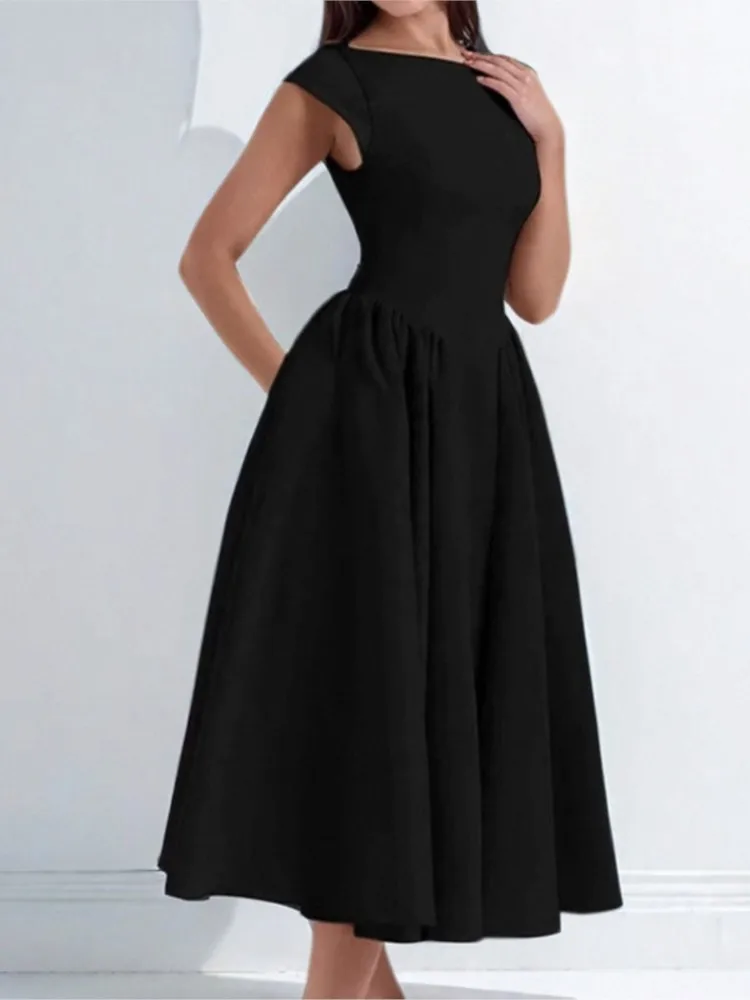 Summer French Pure Lust Fashion Dress Women's Temperament Elegant Solid Color Waist Slim High Waist Sleeveless Back Hollow Dress - Image 3