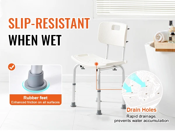 VEVOR Shower Chair Shower Seat with Back Adjustable Height Shower Stool Shower Chair for Inside Shower Bathtub Non-slip Chair