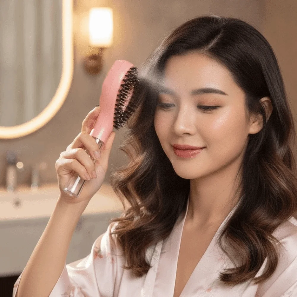 Hollow-out Heart Spray Brush Portable Ergonomic Mist Hair Comb Lightweight Heat-resistant Bristle Massager Comb for 3.7V/400mAh