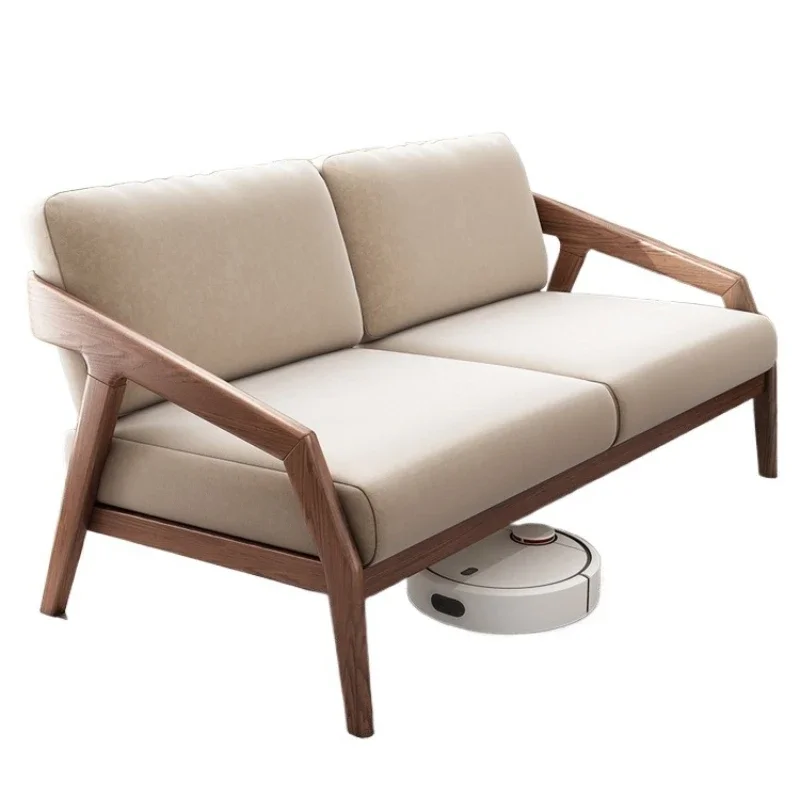 Nordic solid wood fabric sofa simple living room small apartment three-person log complete ash wood sofa combination