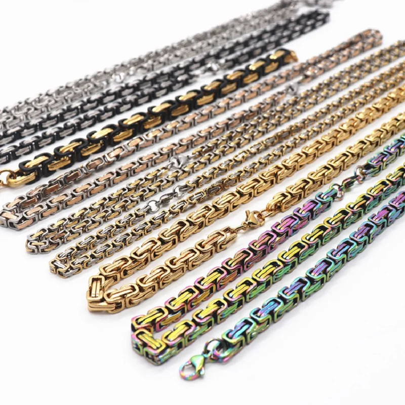 316L Stainless Steel Byzantine Emperor Chain Necklace Colorful for Men Women Norse Viking Amulet Thor Hammer King Jewelry