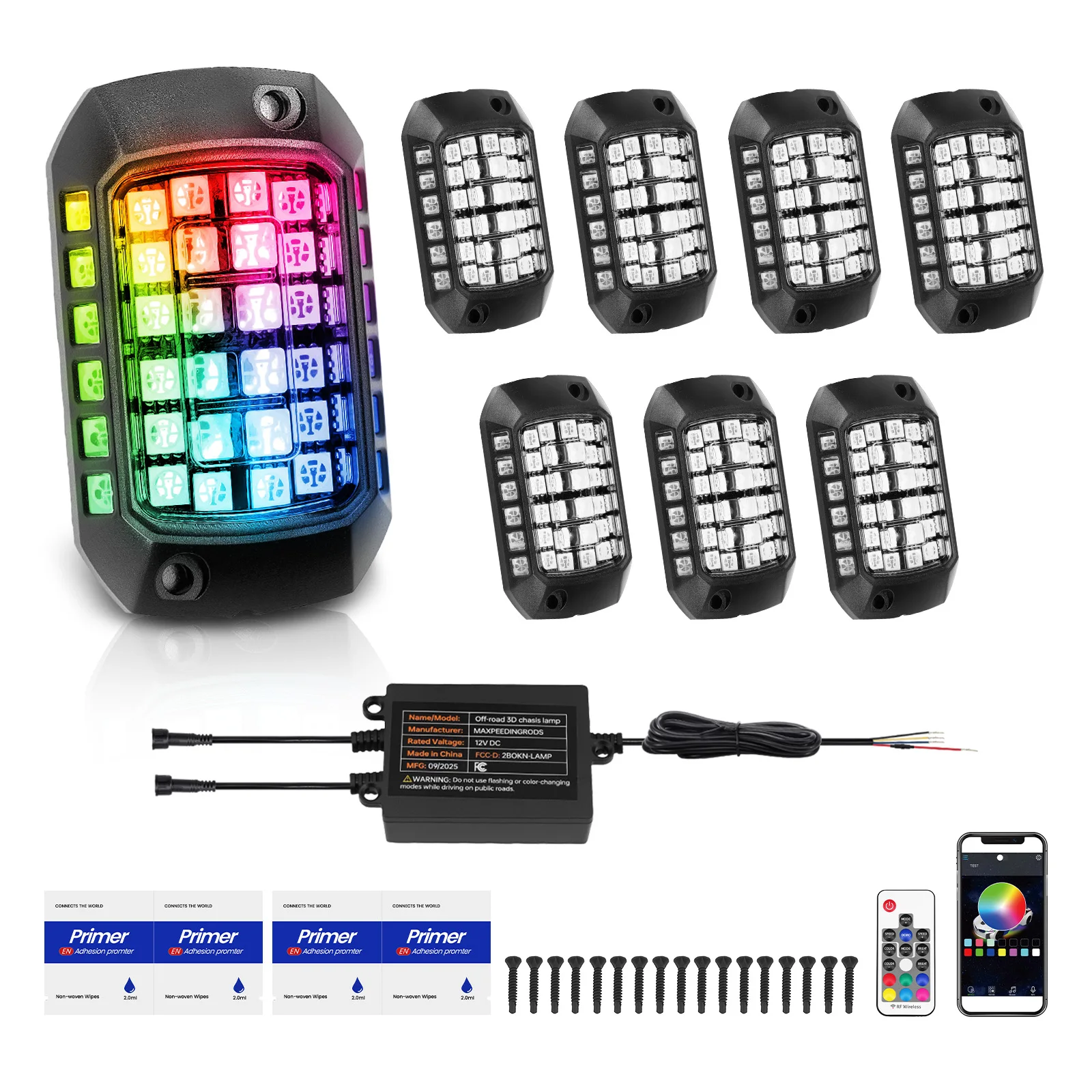 LED Rock Lights For Car Truck SUV ATV UTV Jeep 8 Pods RGB Multicolor 12V 36 LED Rock Light LED Kit Waterproof Rock Light Kit