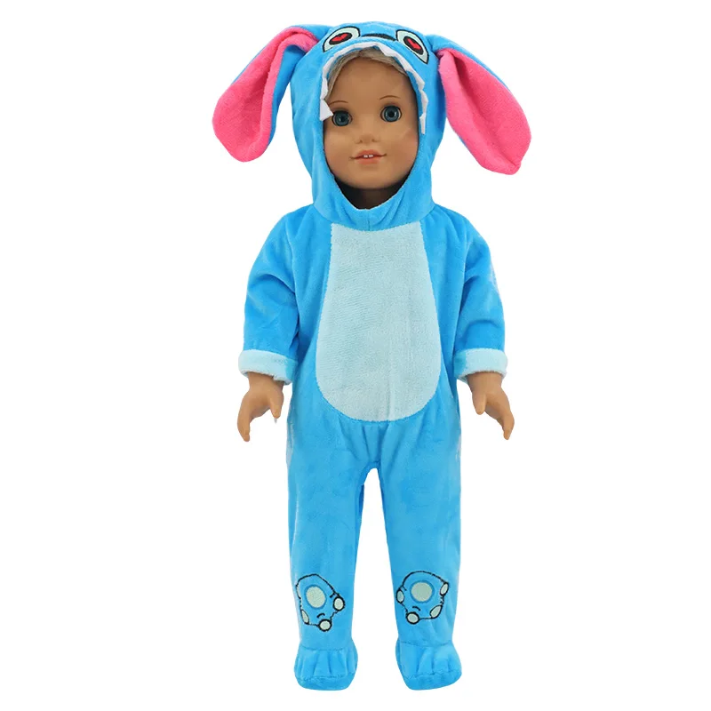 Zomer set met korte mouwen en dierenpatroon jumpsuit pyjama voor 43 cm babypop en 18 inch Amerikaanse popaccessoires, onze generatie cadeau