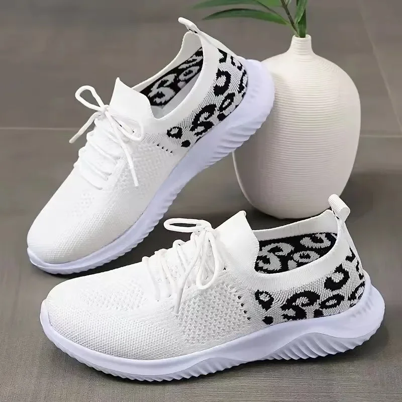 Sneakers da donna Fashion Leopard Lace Up scarpe da corsa traspiranti Hypersoft comode Casual Flats Big size Zapatillas De Mujer