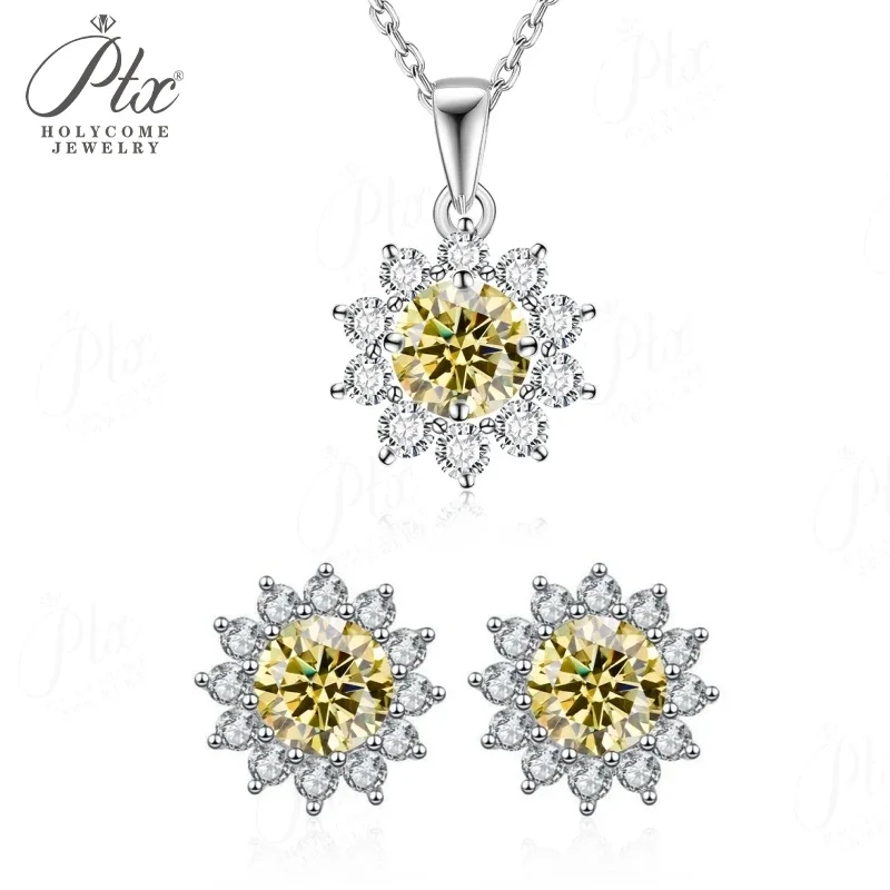 � ​ Sonnenblumen-Ohrstecker, Anhänger-Halskette, Moissanit-Schmuckset, stapelbar, S925 Sterling Silber, mehrfarbig, hypoallergene Charms – Detail 18