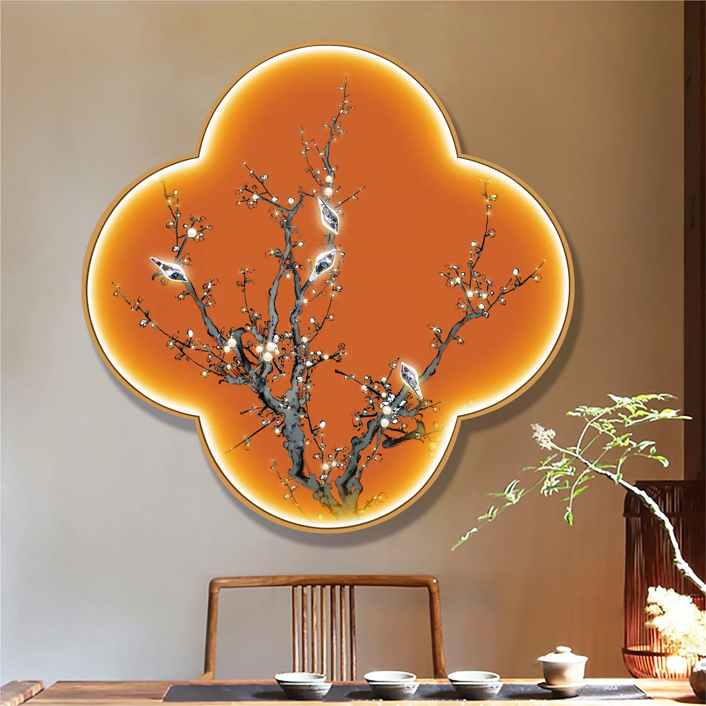 Happy eyebrows, entrance hall decoration, painting with lights, new Chinese flower bird aisle corridor, hanging paintings, f