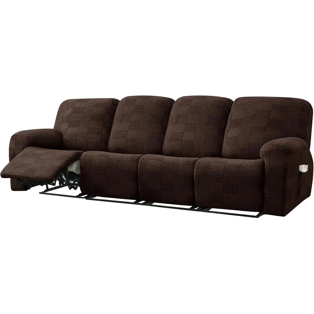 

Чехлы для дивана-реклайнера с геометрическим узором в клетку, эластичные, на 4 места, с эластичным низом, подходят для домашних животных (коричневые)