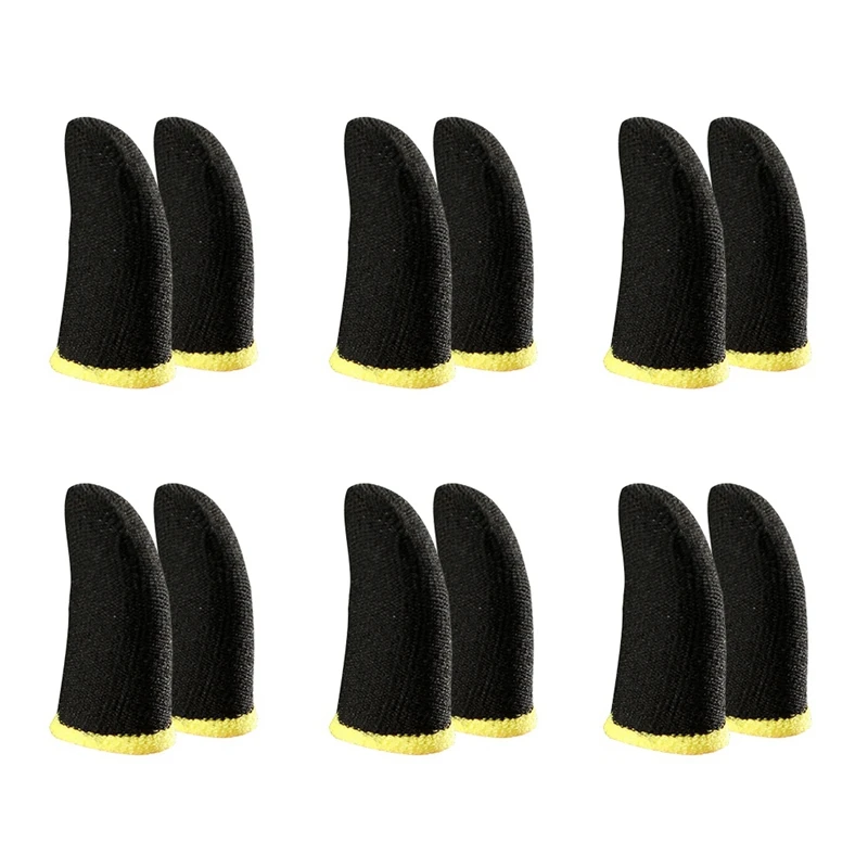 Finger Finger Sleeves De Fibra De Carbono para Jogos PUBG Mobile, Tela De Contato, Preto e Amarelo, 12 Pcs, 18 Pin