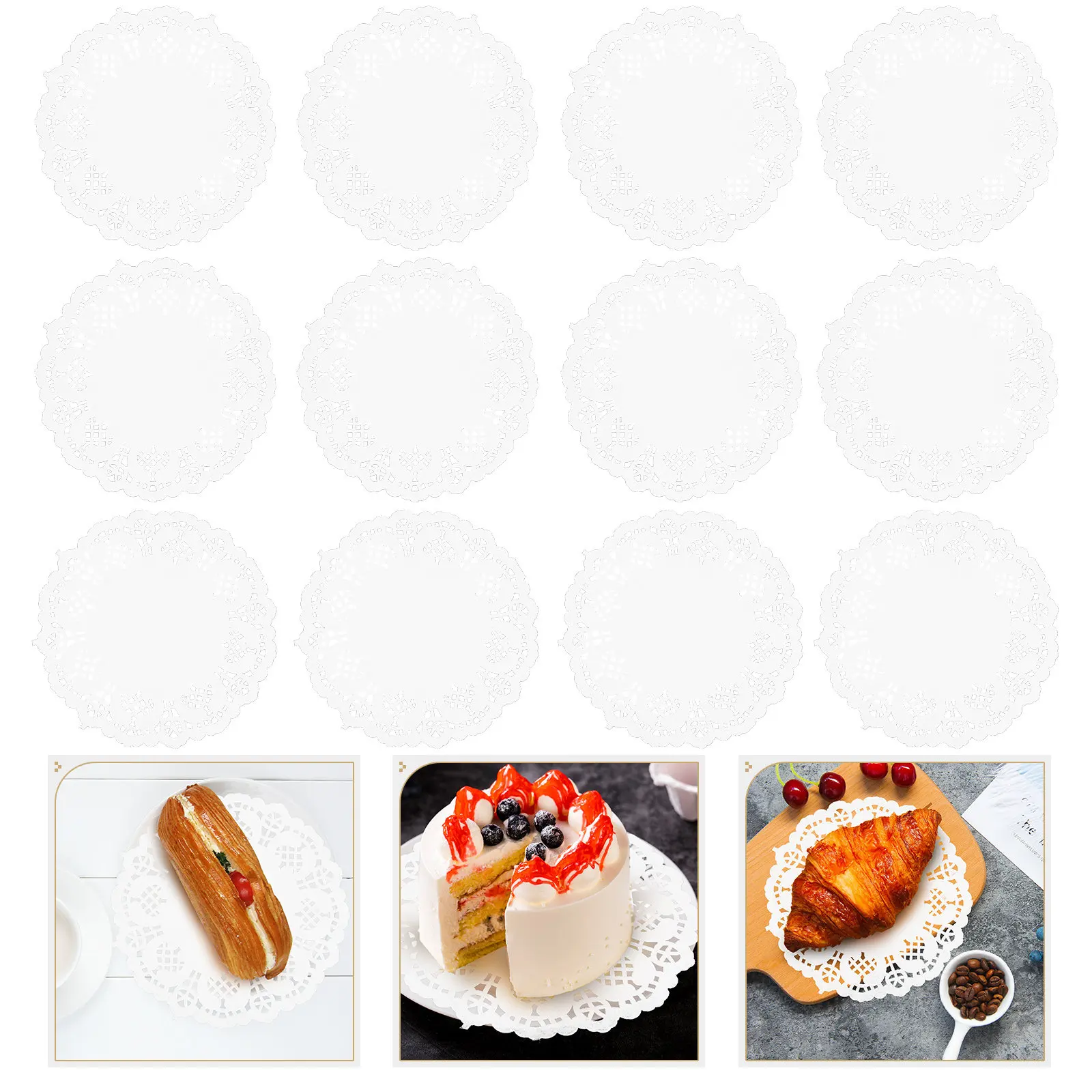 100Pcs Lace Paper Doilies Round Cake Paper Mats Disposable Placements for Food Desserts Baking Party Table Decoration