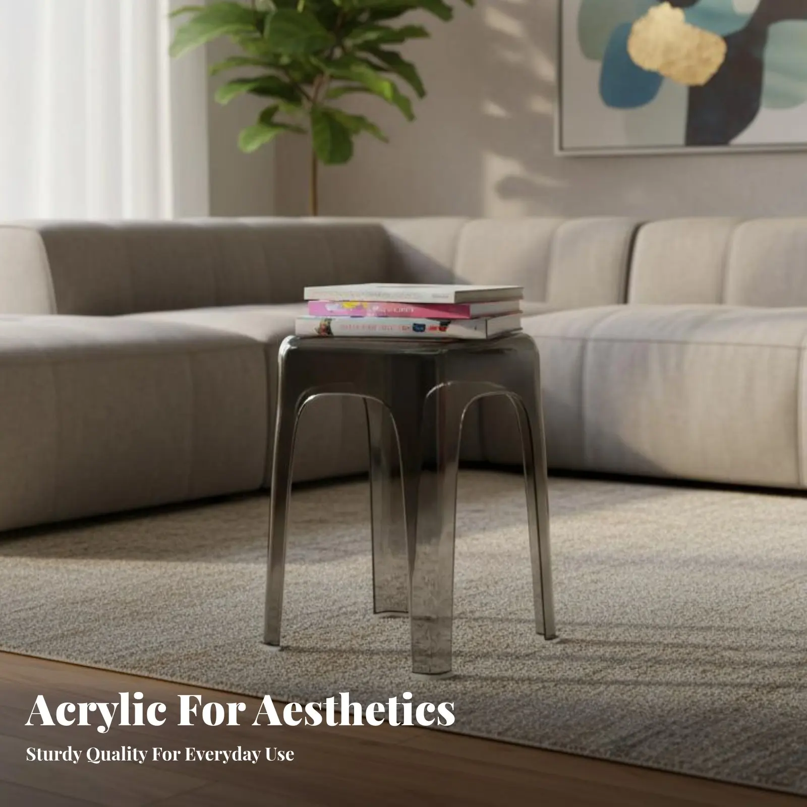 

Transparent Square Stool Stackable Transparent Specter Stool Thickened and Long-Lasting Space-Saving for Small Areas, Cafe