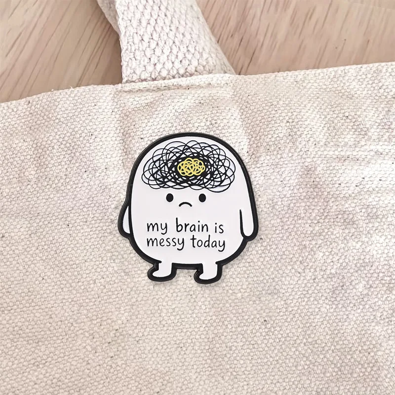 My Brain Is Messy Today Enamel Badge Tangled Lines Head Cartoon Style Alloy Pin Brooch Jewelry Gifts For Mental Health Awareness