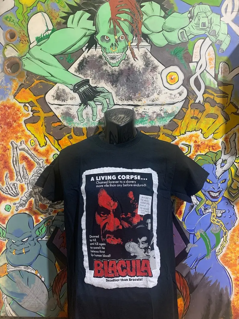 

Blacula "A Living Corpse Poster" Shirt Lucio Fulci Dario Argento Horror