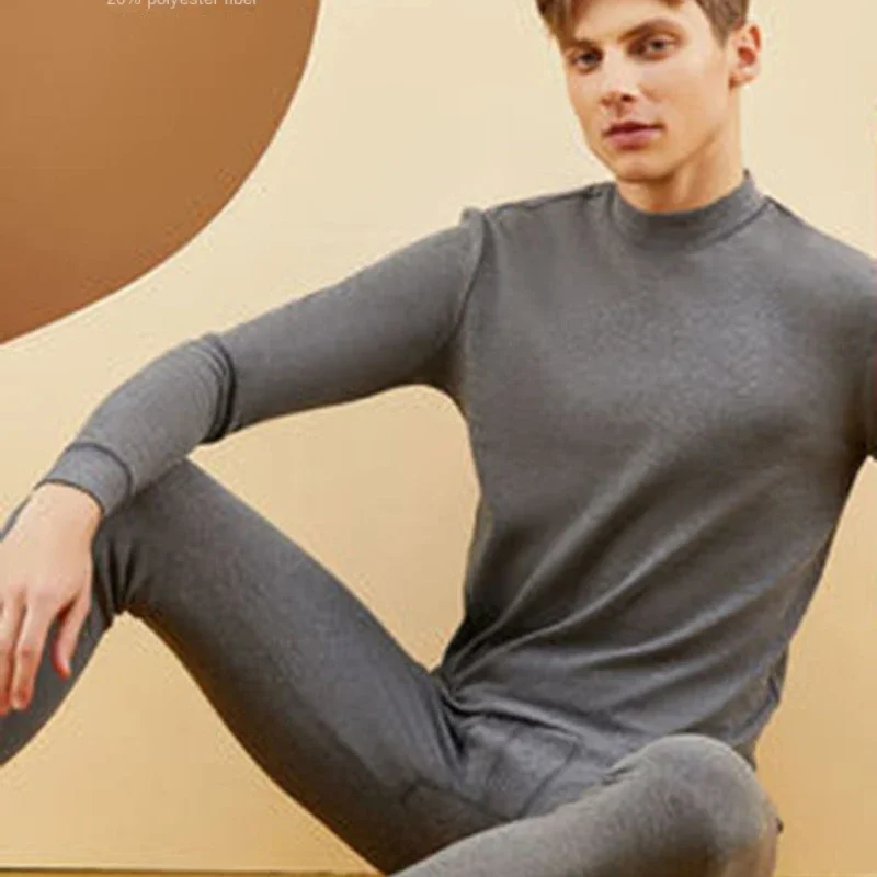 Men\'s Cotton Underwear Set Long Johns Warm Comfortable Underwear Base Shirt Collar Round Collar All Fashion Casual Solid Color