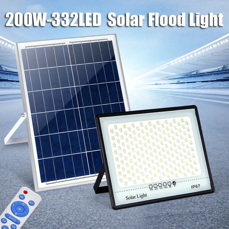 18000LM LED Solar Flood Lights Street Lamp Outdoor Waterproof with Remote Control Security Lighting for Yard Garden 200W