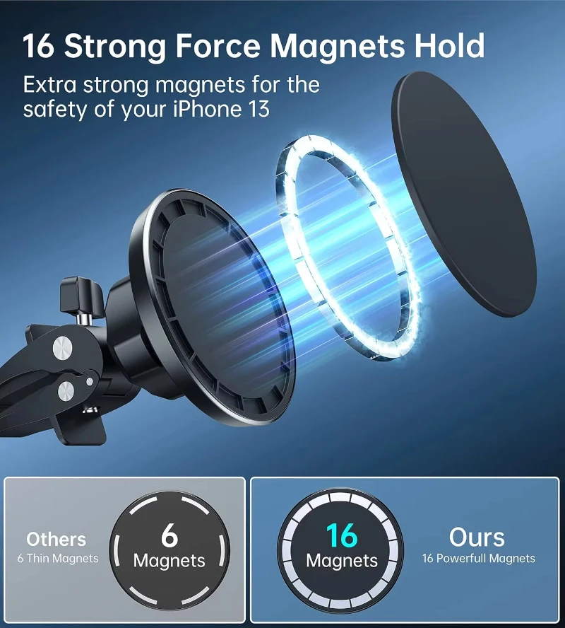 Magnetyczny uchwyt na telefon do iPhone 16 15 14 13 12 Uniwersalny regulowany uchwyt samochodowy do kratki wentylacyjnej z najmocniejszym magnesem — zdjęcie produktu 6