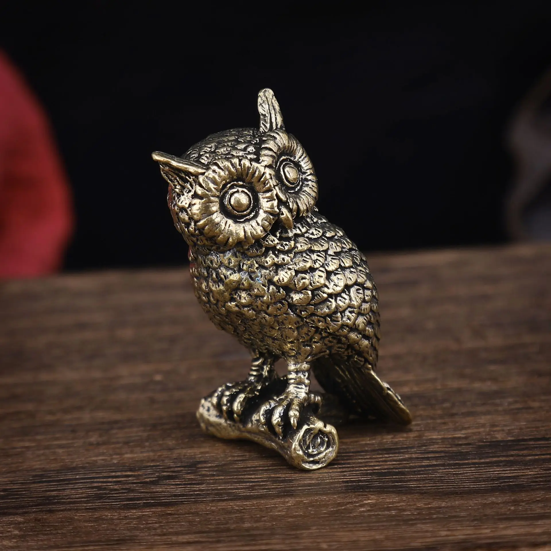 Solid Brass Owl Figurine, Creative Home Decoration, Copper Carving Craftsmanship, Tea-tasting Pet