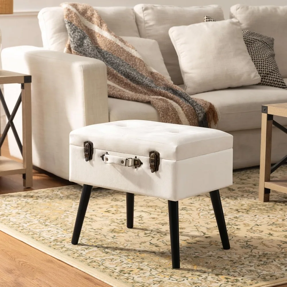 

Velvet Footstool with Storage, Vanity Footrest Seat Stool, Upholstered Ottoman with Button Tufted Wood Legs