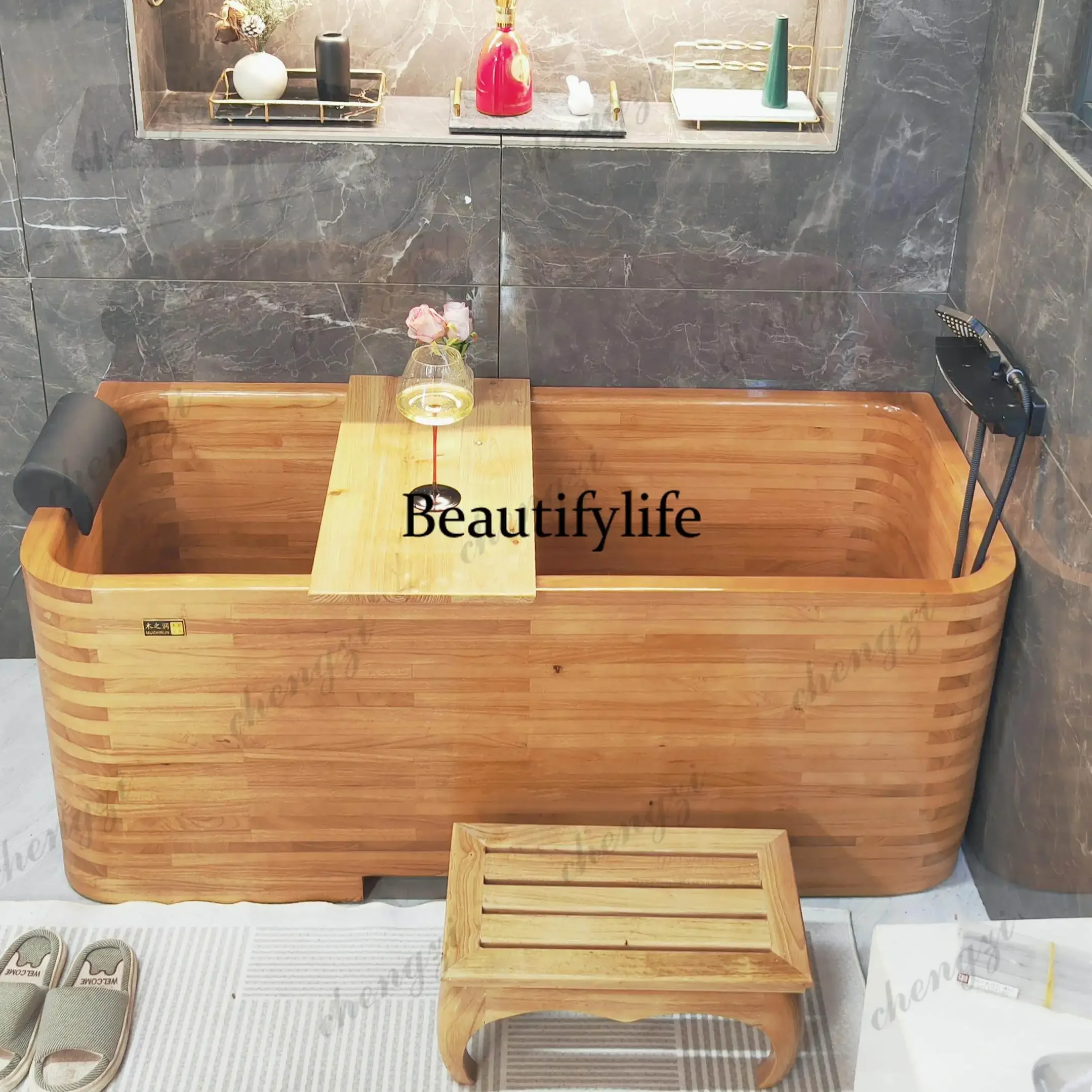 Y136 Y136 Imported oak wood bathtub bath wooden bucket bath tub  adult household thickened against the wall bath tub