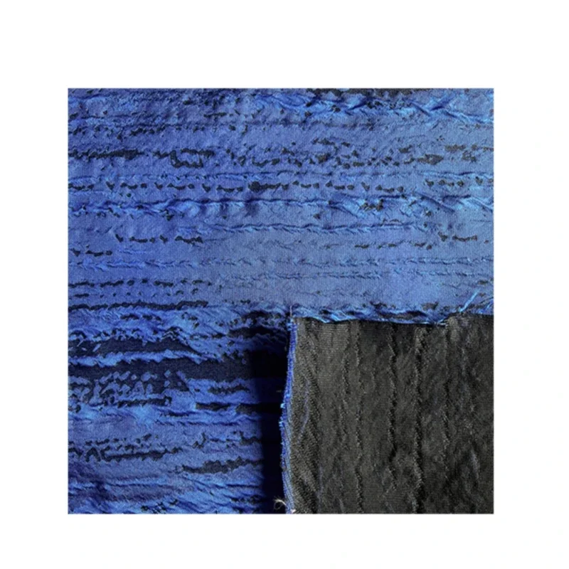 Blue Satin Glossy Irregular Striped Jacquard Fabric Dress Wide Leg Pants Clothing Designer Fabric
