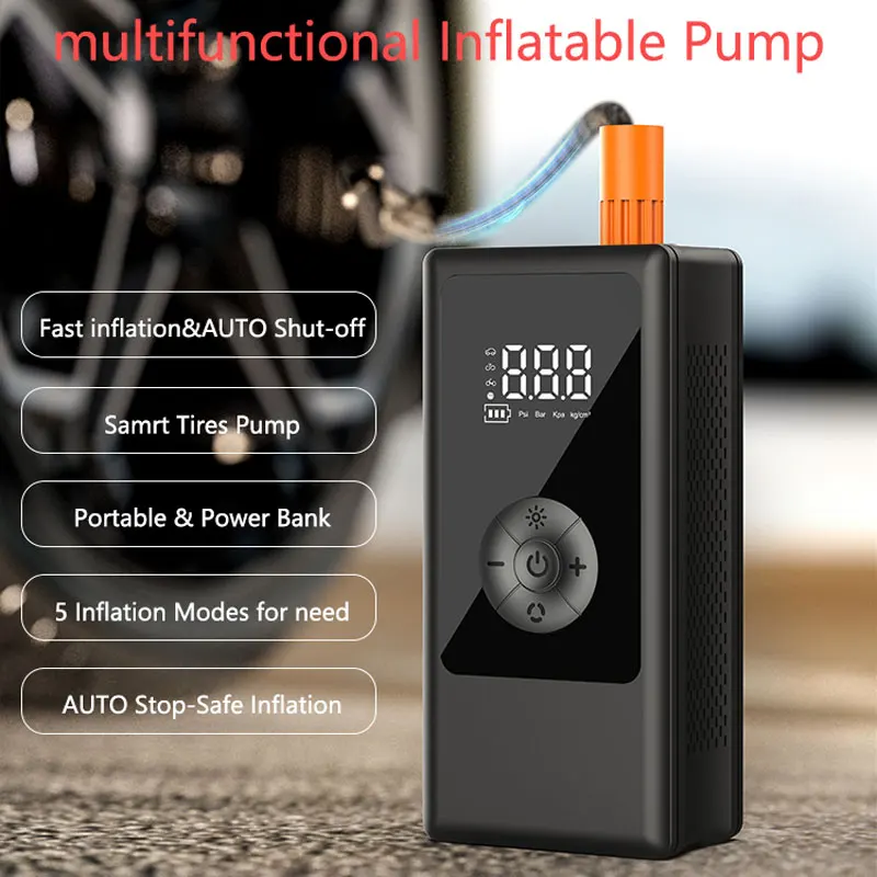 

Mutifunction Tire Iinflator Portable Air Compressor Fast Air Pump Accurate Pressure Air Pump Auto Stop-Safe Inflation Power Bank