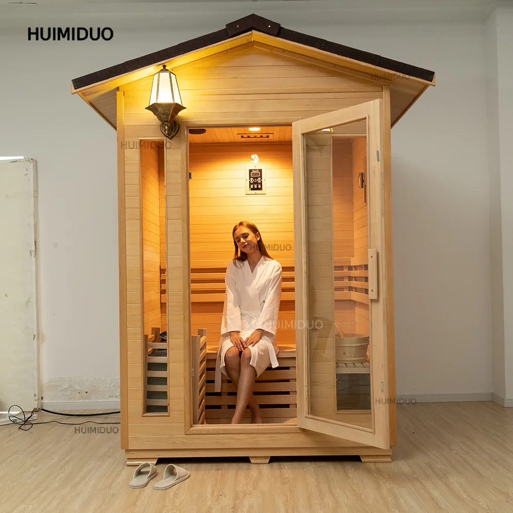 Solid Wood Garden with Stove Heater for 2 People Hemlock Outdoor Sauna