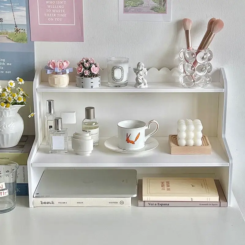 2-Tier Desktop Organizer Shelf Double Layer Storage Rack Multi-Functional Desk Accessories Makeup Cosmetic Holder Space Saving Stationery Stand for Student Dormitory Home Office Table Workspace Organization view 3