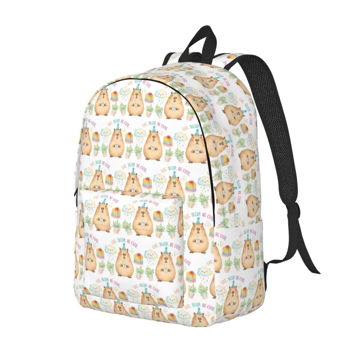 Eat Sleep Be Cute Capybara Kawaii Watercolor Illustration Backpack School Bag Hiking Travel Daypack Bookbag Shoulder Bags
