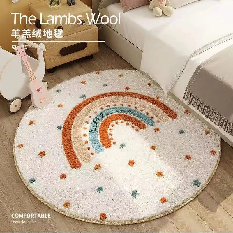 Cartoon Rainbow Round Home Carpet For Living Room Thick Soft Fluffy Area Rug Kids Bedroom Decor Anti-slip Bedside Sofa Floor Mat