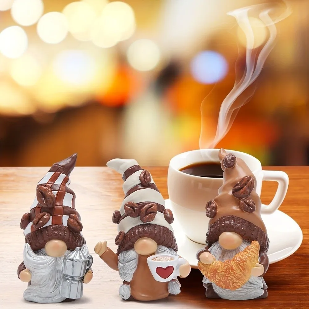 

1/3PCS New Handmade Coffee Gnome Coffee Theme Christmas Ornament Dwarf Figurine Resin Dwarf with Coffee Cup