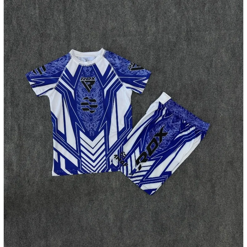 New Fighting Night RDX MMA Octagonal Cage Boxing T-shirt Set Men Fitness Training Running Sports Set Breathable Speed Drying Set