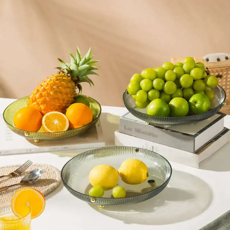 Plastic Storage Tray Household Fruit Plate Snacks Flat Round Bowl Bread Candy Pan Tea Table Organizer for Home Living Room