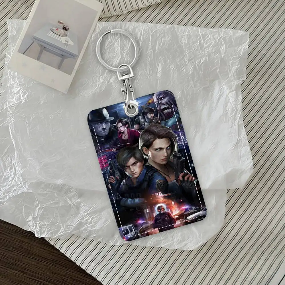 Game R-Resident E-Evil Card Holde Applicable To Credit Cards Bus Card Soft Leather Rectangular Keychain Protective Cover