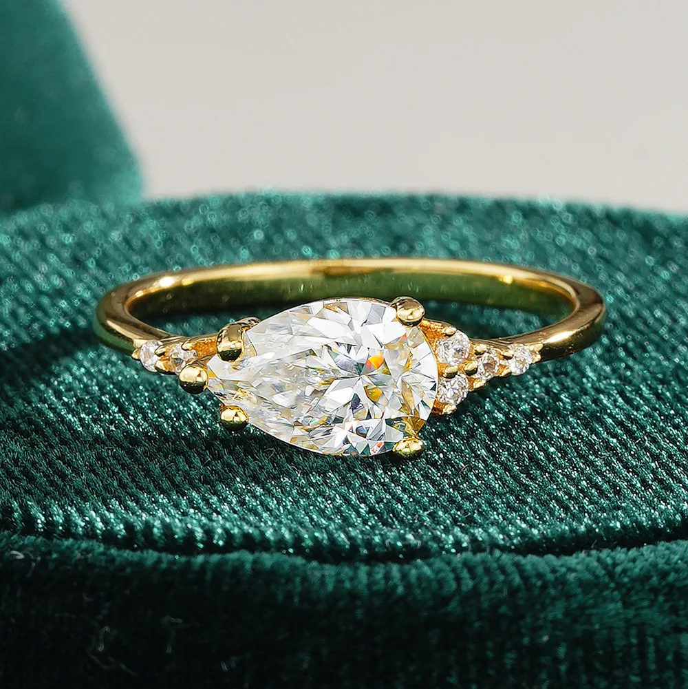 JH 1.5CT مويسانيتي خاتم للنساء الرجال 925 فضة مطلي 18K قطرة الذهب الكمثرى على شكل خاتم الزواج D VVS1 مجوهرات #4