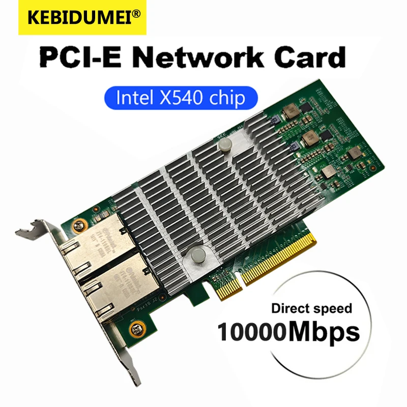 10G Intel X540-T2 Ethernet Card PCI-E To RJ45 Double Port Nework Extend 10Gbps/5Gbps/2.5Gbps/1Gbps Adapter Support PC Win10/11