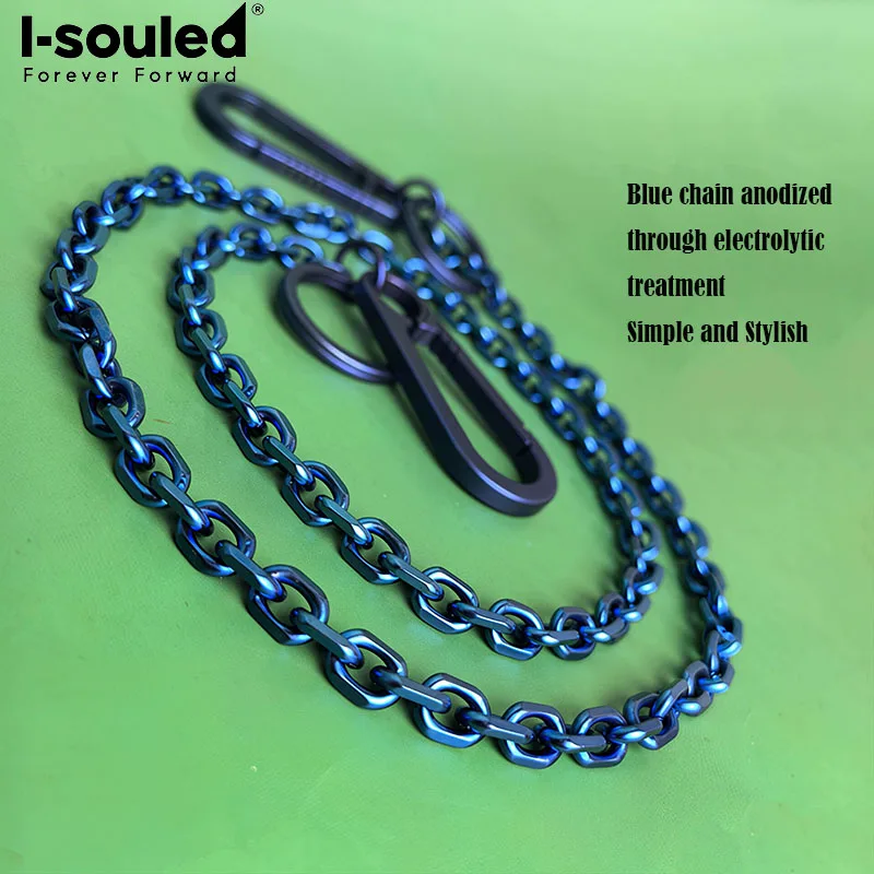 Pure Titanium Blue Anodized Chain with 2 Purple Blue Keychains, Simple and Fashionable