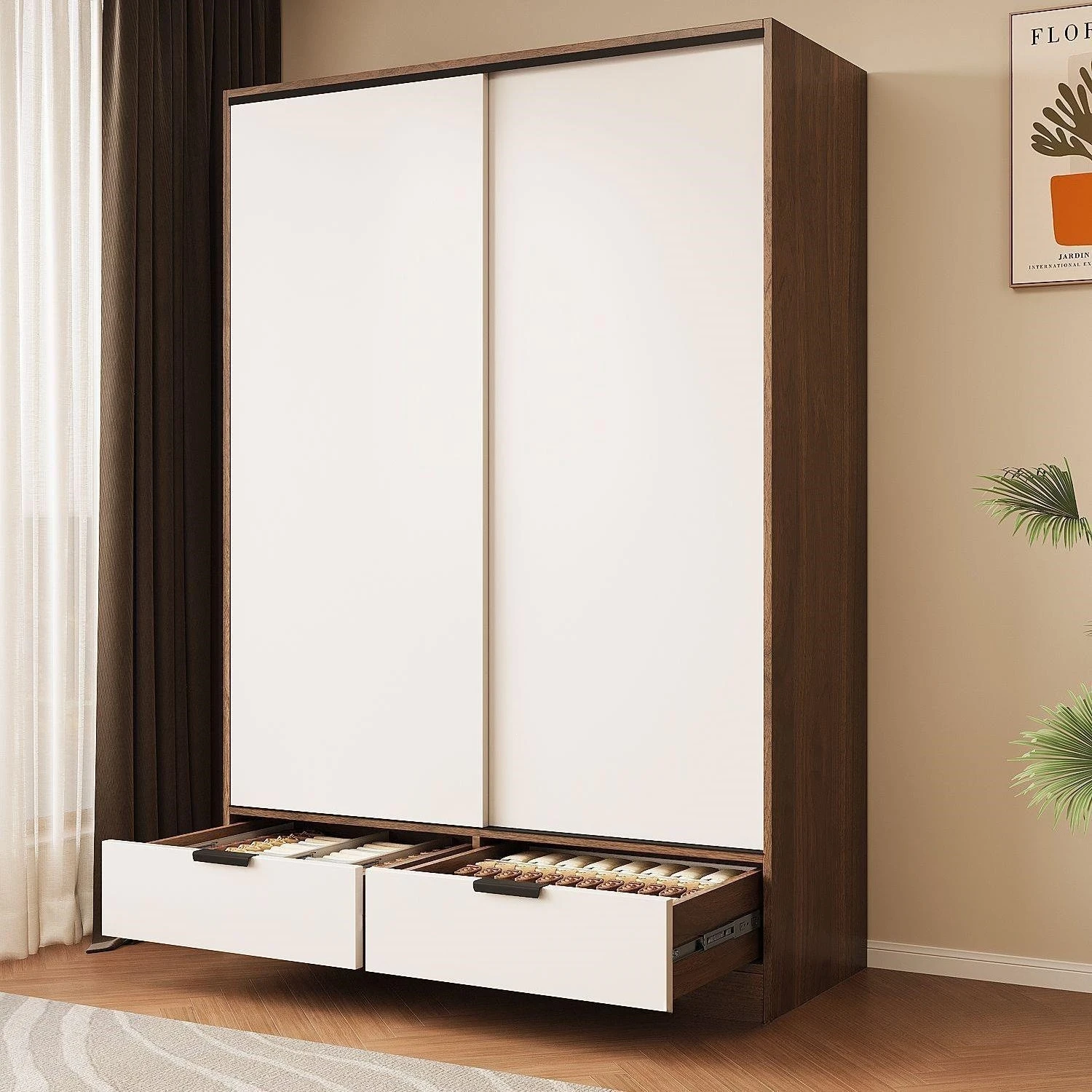 Wardrobe household bedroom sliding door simple assembly rental room storage cabinet children's wooden wardrobe