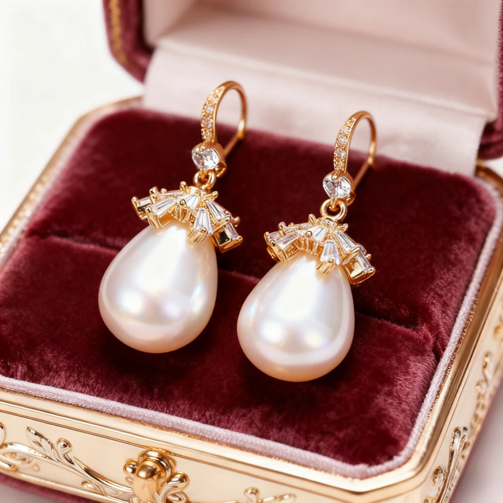 A pair of water droplet pendant earrings, stylish and elegant, suitable for all ages, perfect for attending banquets - no box