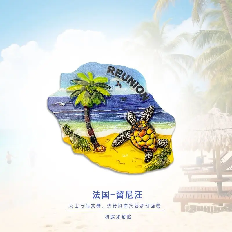 Reunion Island Travel Souvenir Fridge Magnet Personalized Creative3d3D Magnetic Decorative Souvenir Internet Celebrity Home Deco