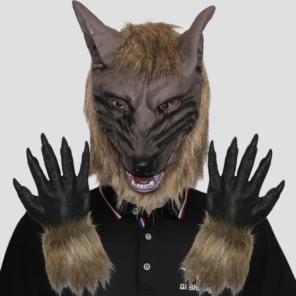 

Новый забавный латексный страшный головной убор оборотня, забавная силиконовая маска, украшения для костюмов на Хэллоуин, латексная маска оборотня на Хэллоуин