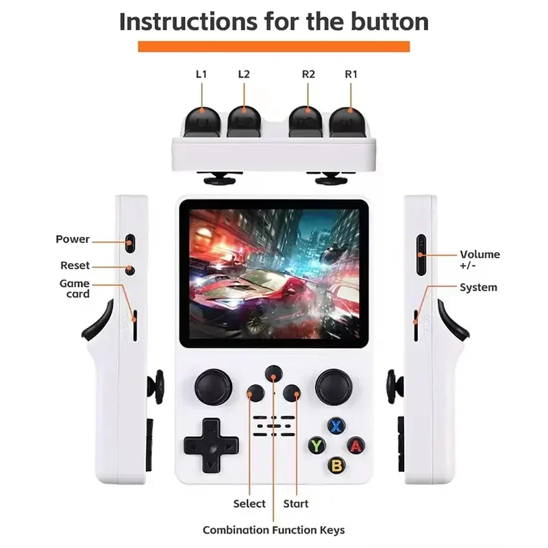 وحدة تحكم ألعاب محمولة R35S مع شاشة IPS 3.5 بوصة نظام لينكس ريترو HD مشغل فيديو جيب صغير محمول 3500 مللي أمبير في الساعة لعبة فيديو