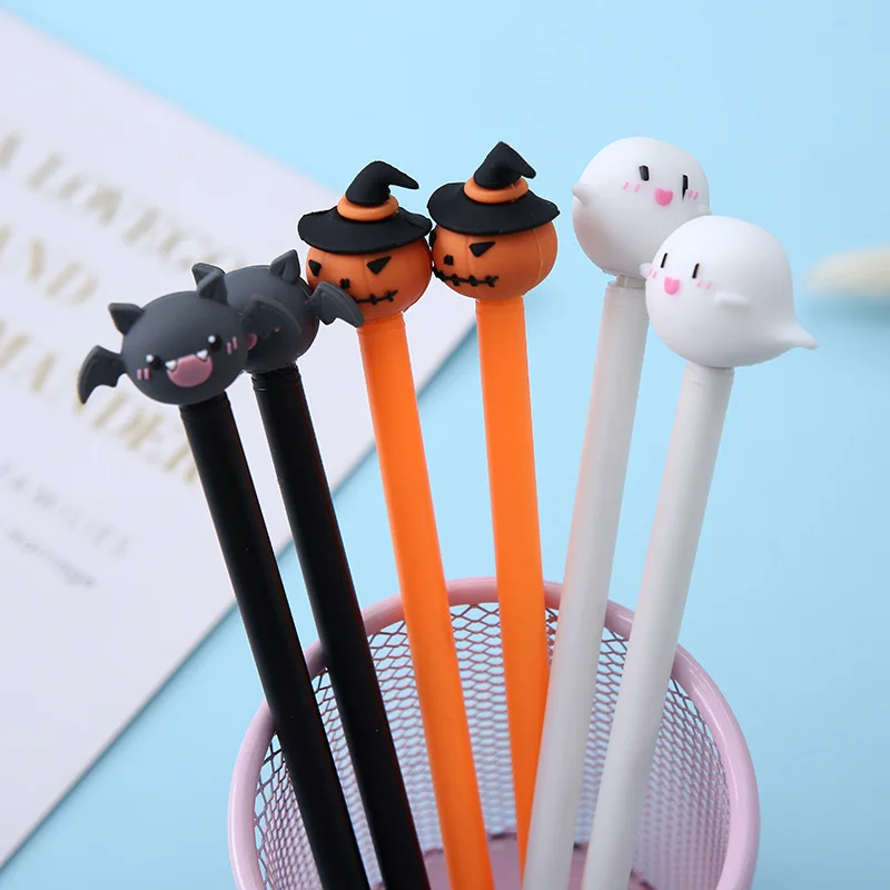 3pcs Halloween Gel Pen Set Ghost Pumpkin Bat Party Gift Supplies 0.5mm Ballpoint Black Color Ink Office School F7241