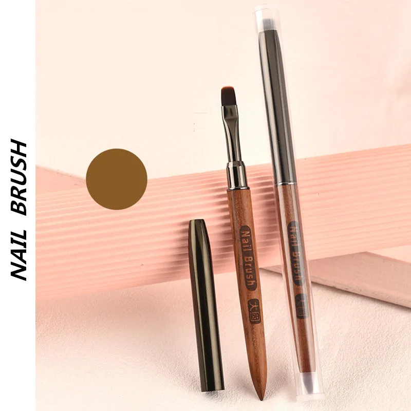 1 قطعة فرشاة أظافر أكريليك القلم لمسحوق مانيكير مقبض خشبي مستدير جل منشئ فرش #2