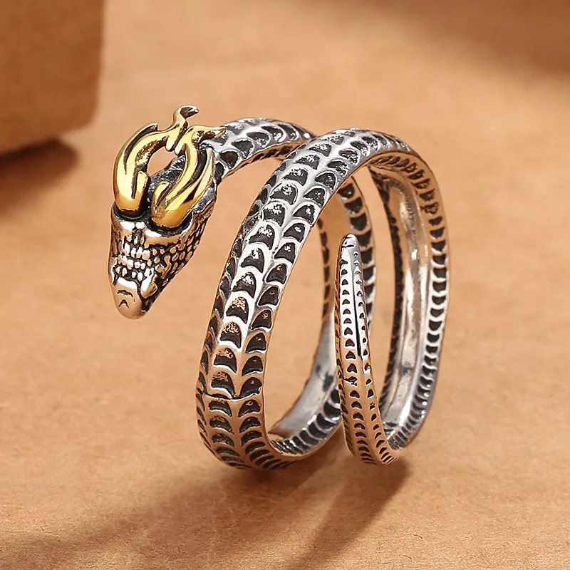 Buyee 925 Sterling Silver Male Unique Ring Finger Horned snake Animal Open Ring for Men Fashion Punk Fine Jewelry Circle Gift - Image 6
