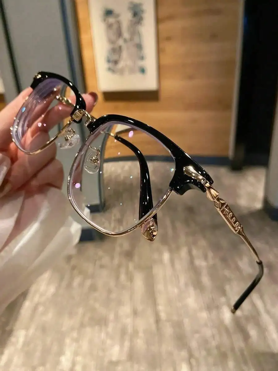 

Элегантные полуоправные очки «кошачий глаз» с золотыми вставками, защитой от синего света, легкие, для женщин и мужчин