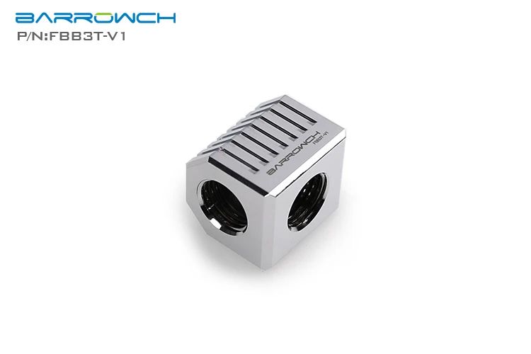 Barrowch FBB3T-V1,Silver Cubical 3-Way Adapter Fittings,New Style,G1/4 3 Way Fittings