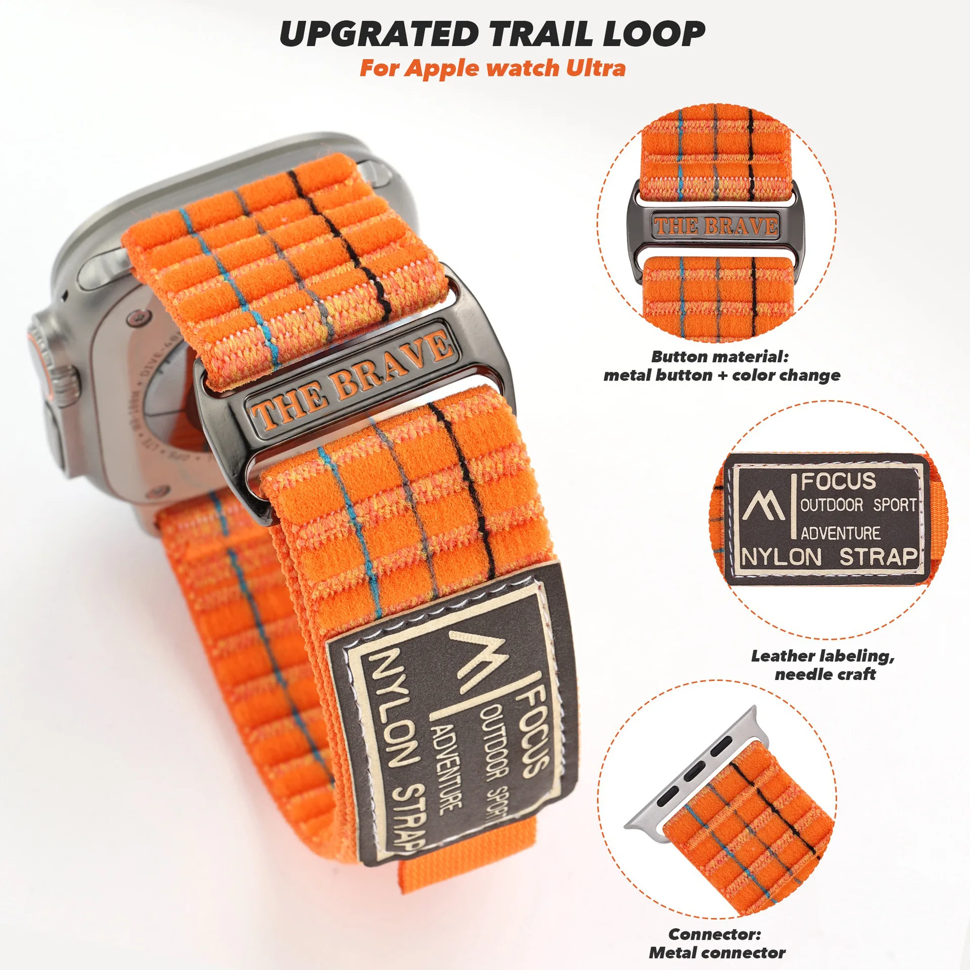 38/40/41MM/(S10 42MM ) 42/44/45/46/49mm For apple watch3/4/5/6/7/8/9/10 Double section leather nylon strap Loop Bracelet