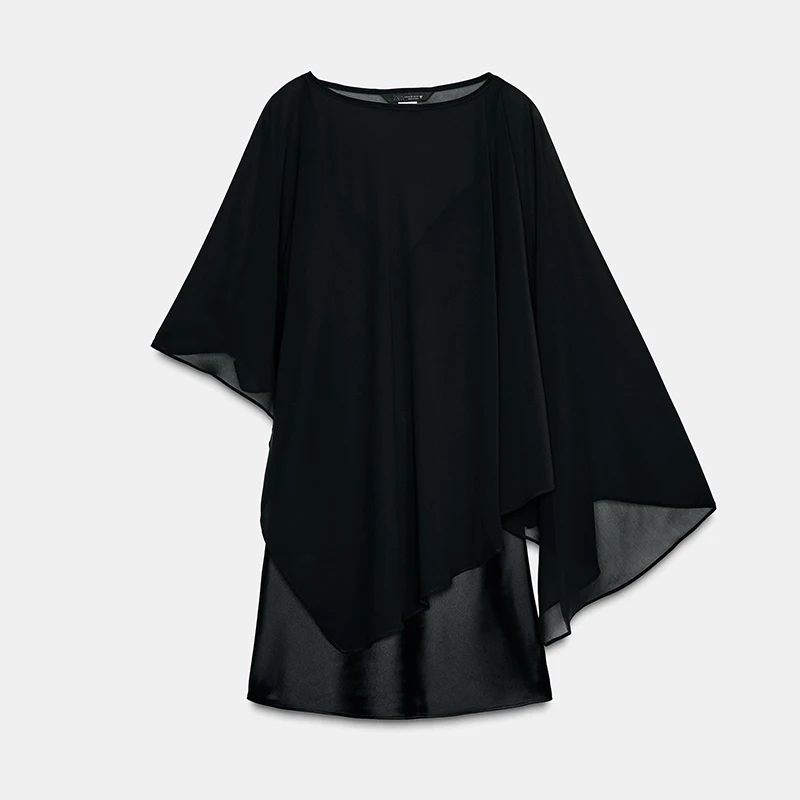 Elegant Satin Stacked Short Dress Women V Neck Adjustable Spaghetti Strap Spliting Sheer Smock 2025 NEW See Through Lady Dresses